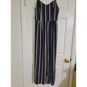 Monteau Los Angeles Women's Navy Stripe Wide‎ Leg Jumpsuit Spaghetti Straps XL